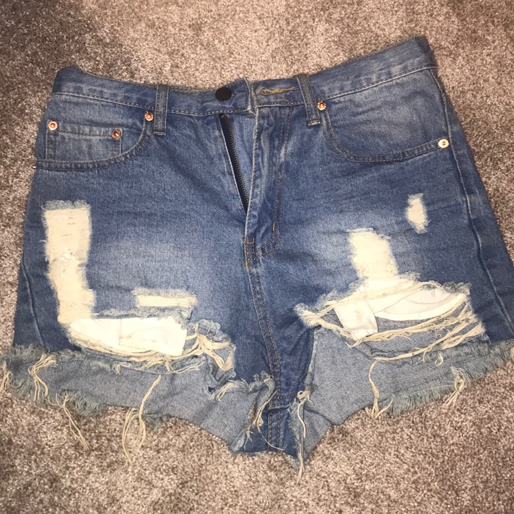 distressed jean shorts
